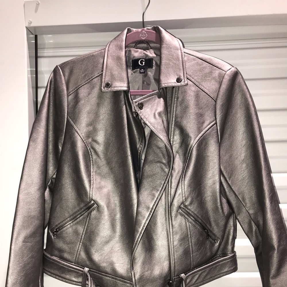 “G” by Guliana Rancic Gunmetal Motto Jacket